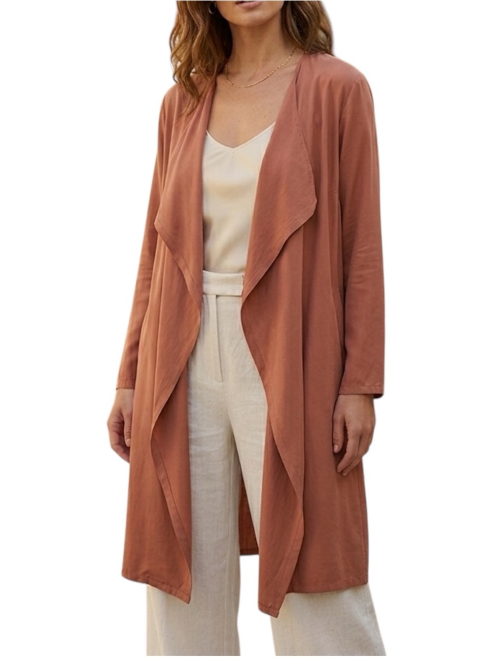 Do Everything in Love Women One Size Rust Cotton Draped Long Duster Cardigan NWT